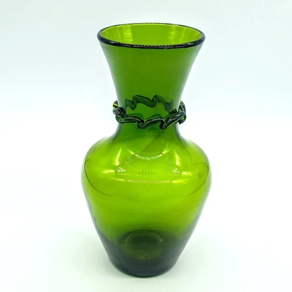 Green Rigori Trim Handblown Glass Vase